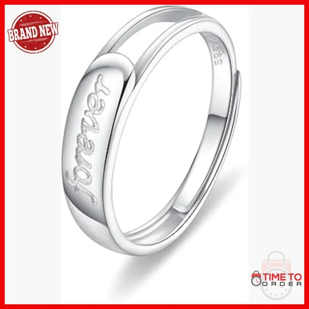 Adjustable Sterling Silver Forever Love Ring Engagement Wedding Band Gift